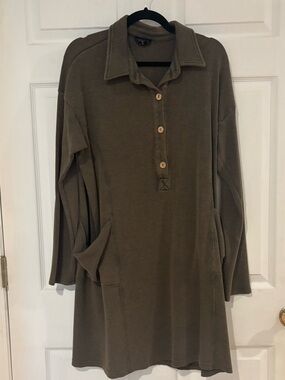 HEYSON Olive Green Button-Front Long Sleeve Tunic